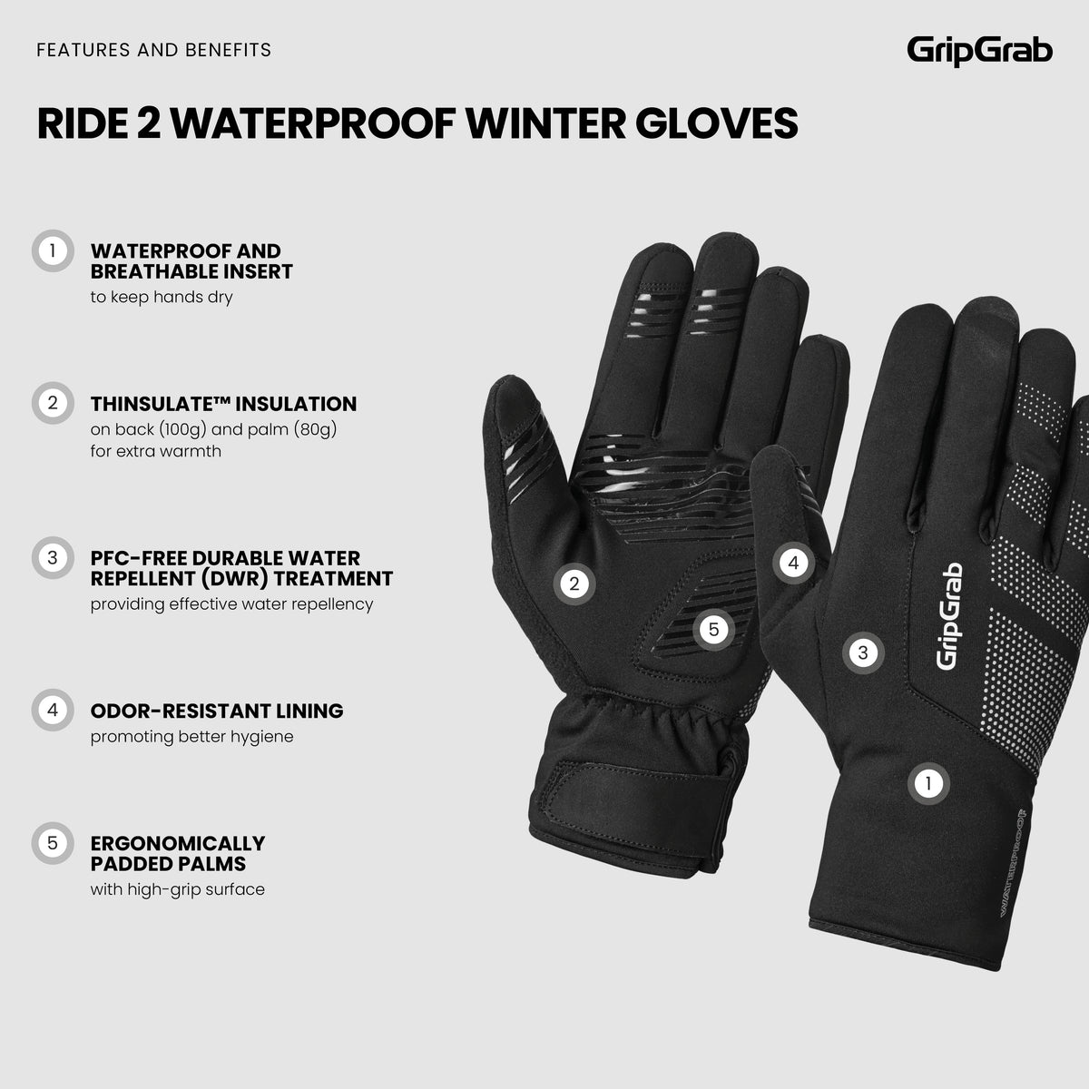 RIDE 2 Waterproof Winter Gloves – vedenpitävät talvipyöräilyhanskat