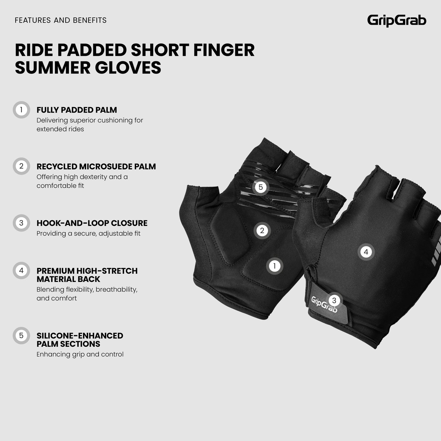 GripGrab RIDE Padded Short Finger Summer Gloves - pyöräilyhanska