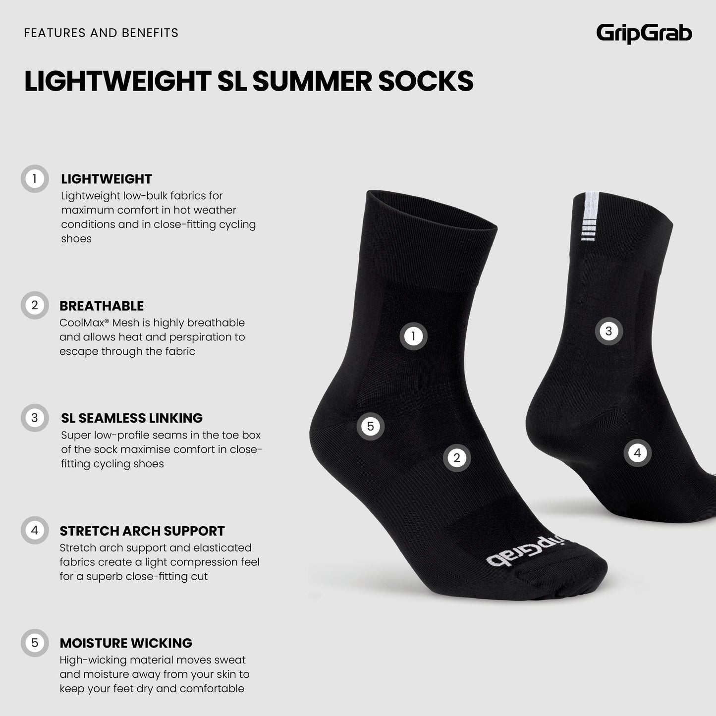 GripGrab Lightweight SL Regular Cut Summer Socks - sukat keskipitkällä varrella