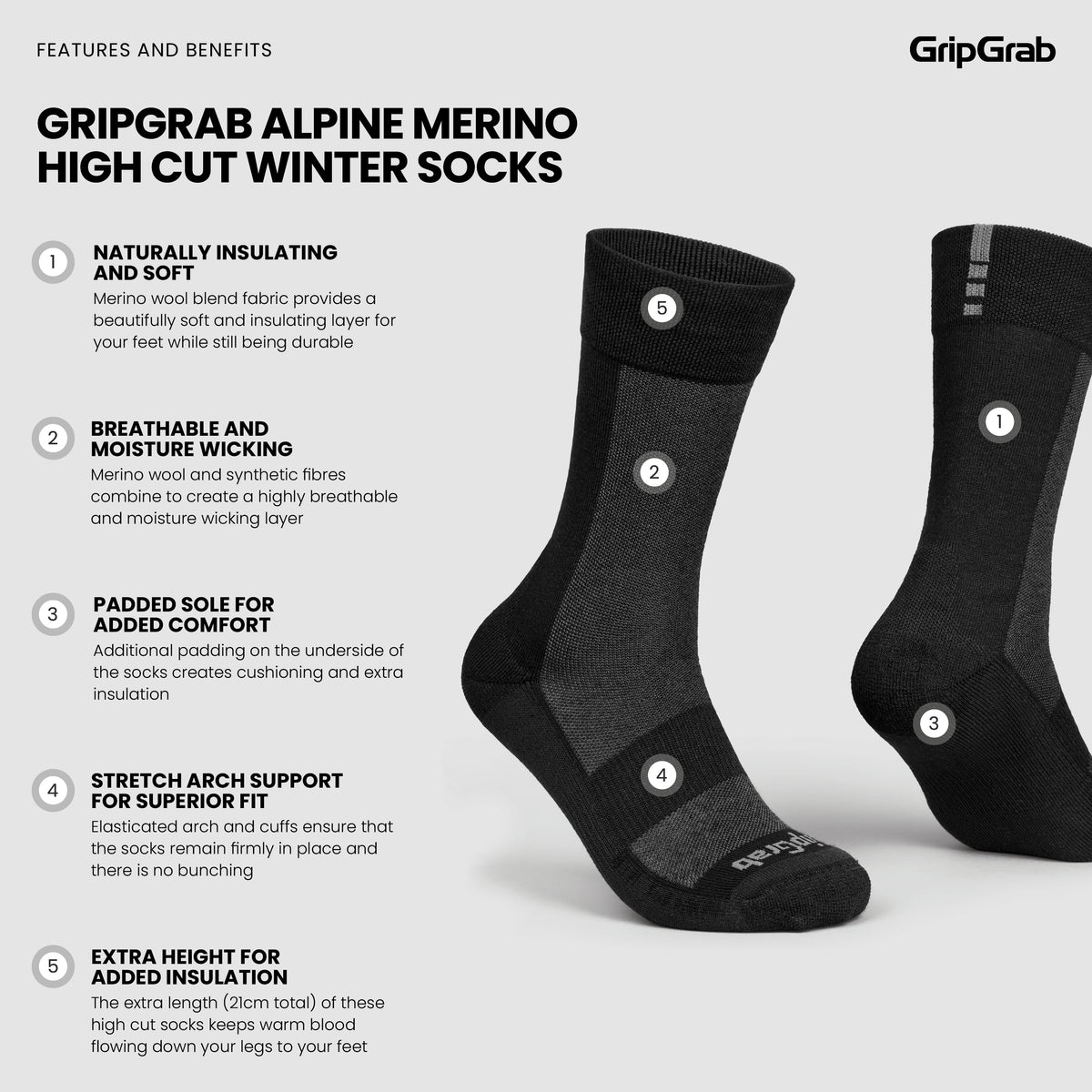 GripGrab Alpine Merino High Cut Winter Socks - pitkävartiset merinosukat