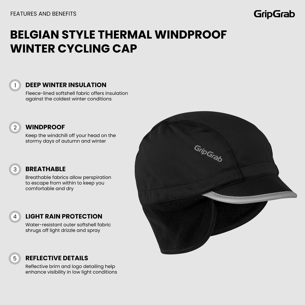 GripGrab Belgian Style Thermal Windproof Winter Cycling Cap - talvihattu pyöräilyyn