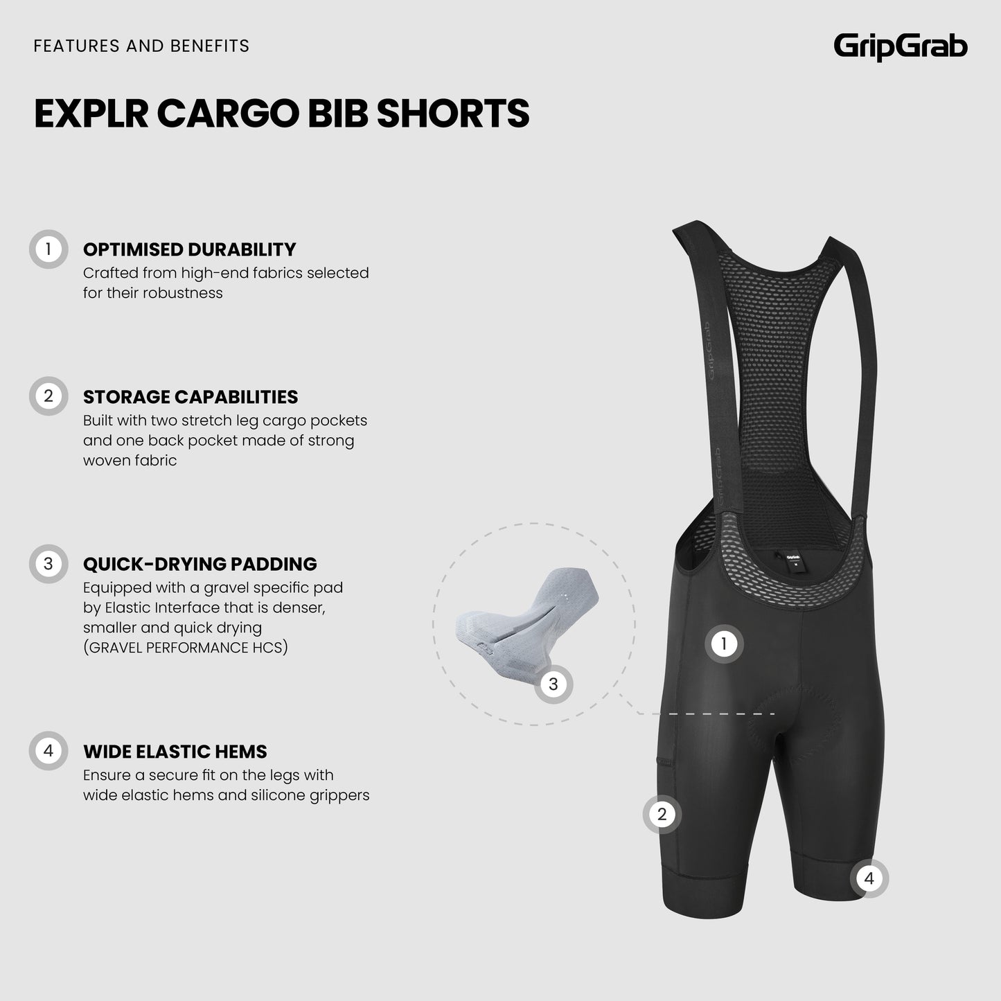 GripGrab EXPLR Cargo Bib Shorts - pehmustetut pyöräilyhousut