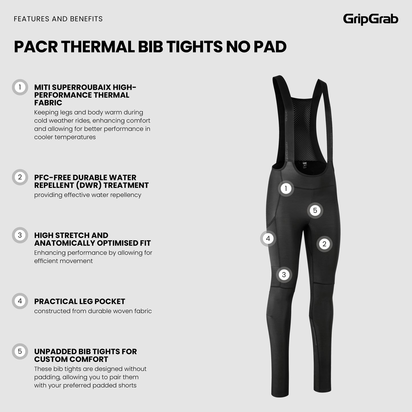 GripGrab PACR Thermal Bib Tights No Pad - pehmusteeton pitkä bibsi