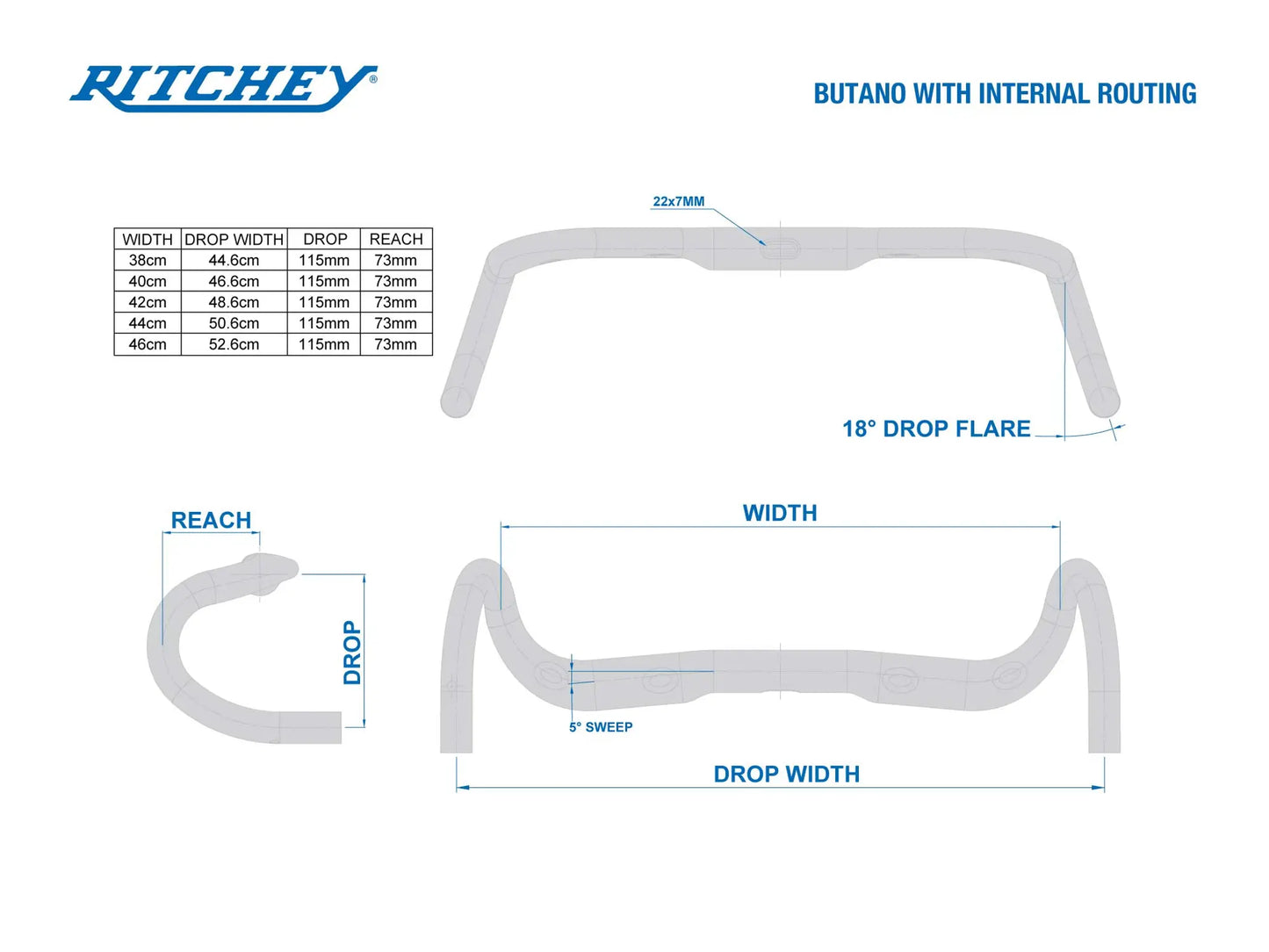 RITCHEY WCS BUTANO V2 ROAD ohjaustanko, 31.8, 115X73MM, 5°/18°, sis. kaapelinvienti